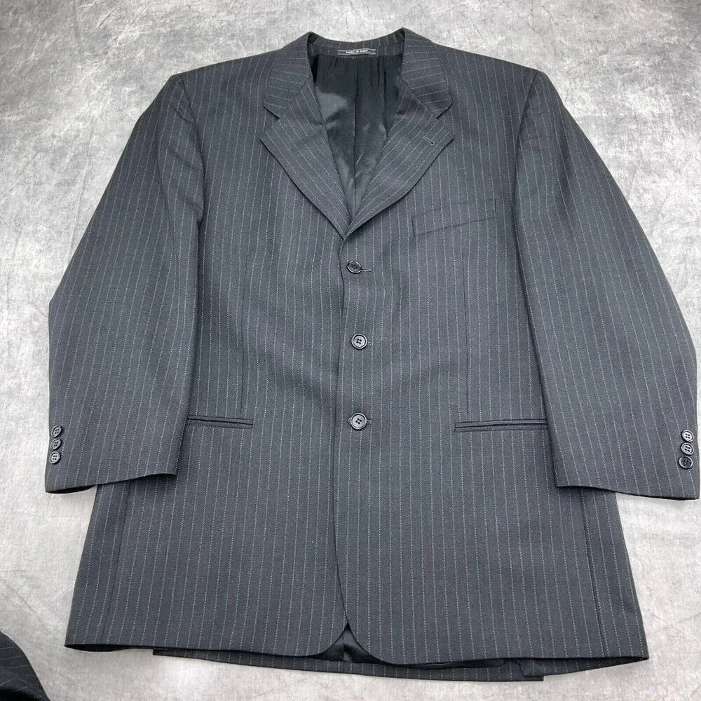 Luciano Carreli Uomo Difference Suit Men 44R 38W Gray Stripe Super 140s Wool VTG